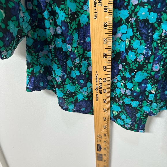 Liz Claiborne Navy/Teal/Black Women's Relaxed Fit Button Down Roll Tab Blouse XS - Picture 10 of 11